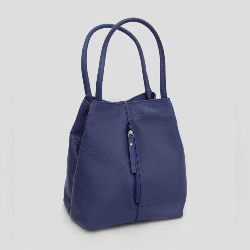Blue Lemon Paris “Laura” Elegant Navy Blue Leather Tote Bag - Picture 3 of 8